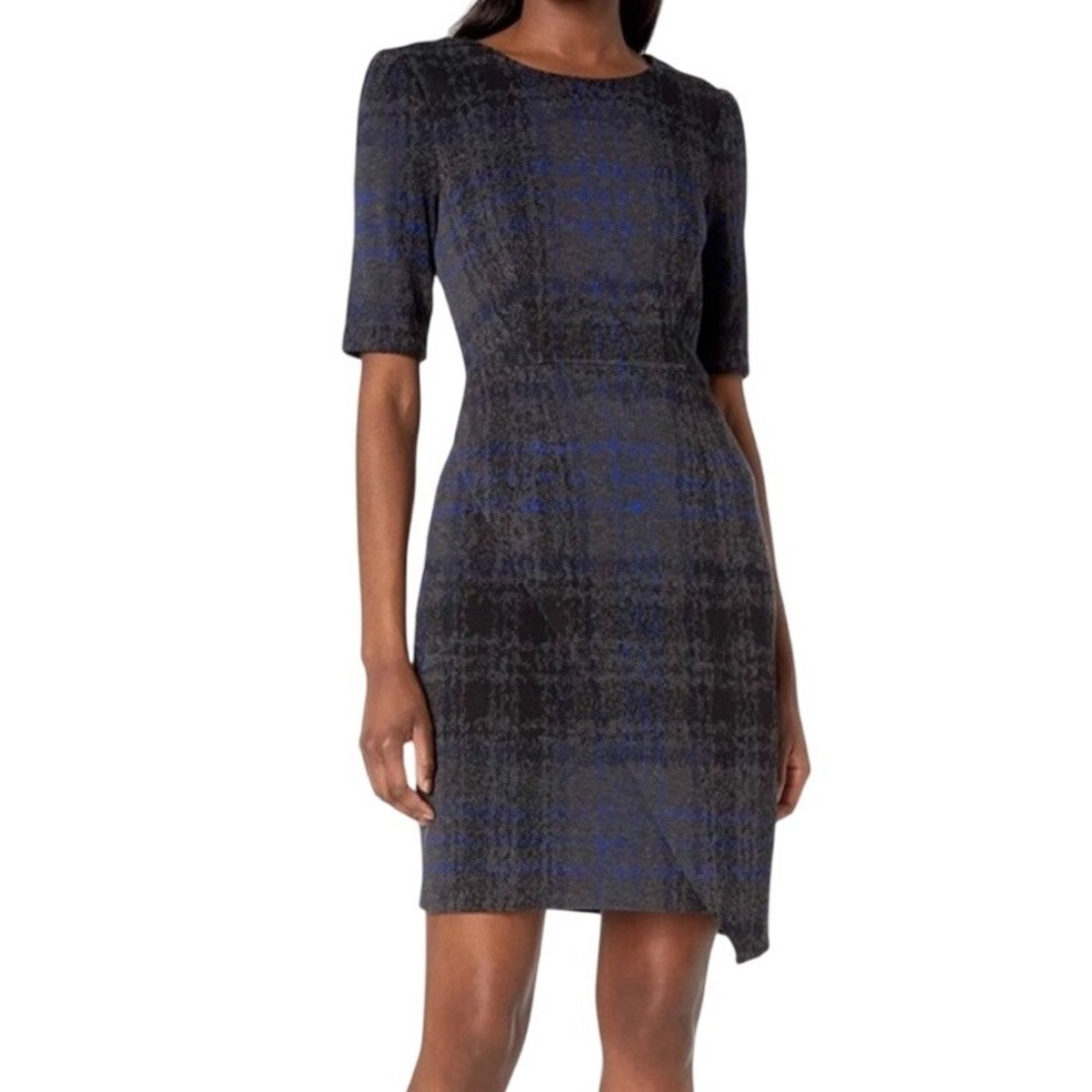 Betsey Johnson Black/Blue Plaid Sheath Dress Knee Length‎ Short Sleeve Size 8